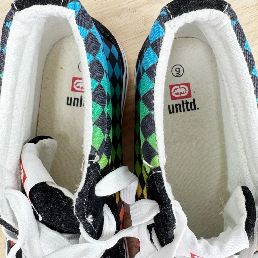 Ecko Unltd Steven Rainbow Check Canvas Suede‎ Hightop Sneakers 9 Men